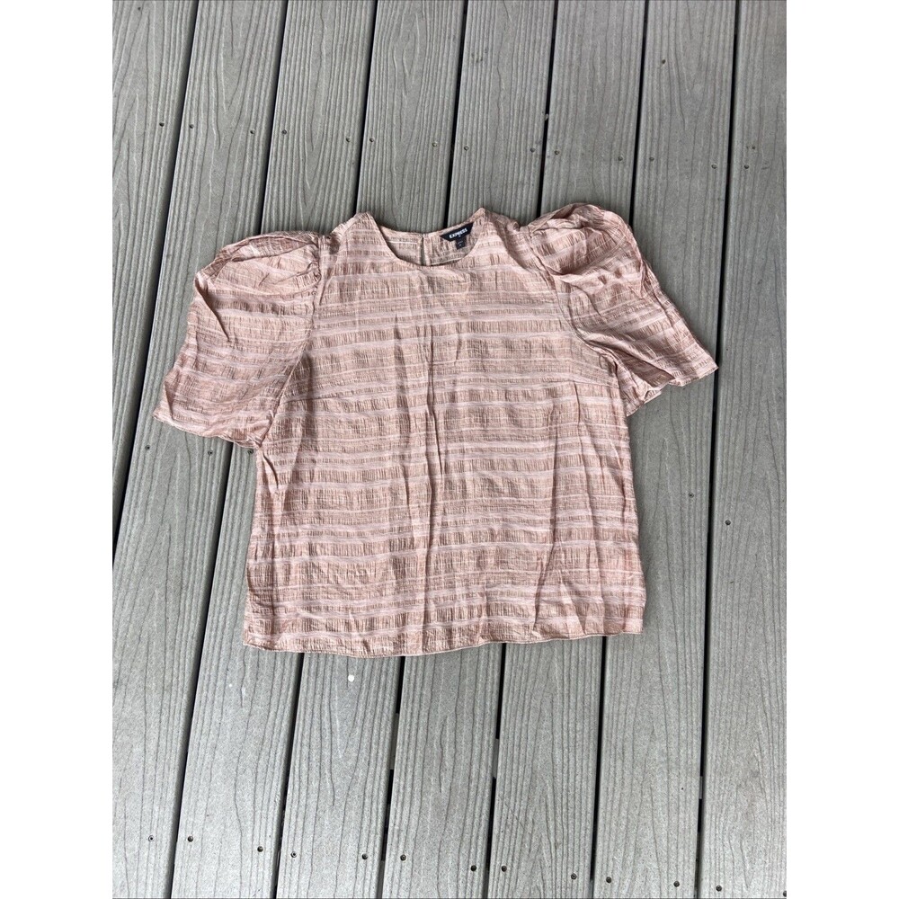 Express Womens XL Blush Pink Puff Sleeve Textured Top NWT Coquette Girlie
